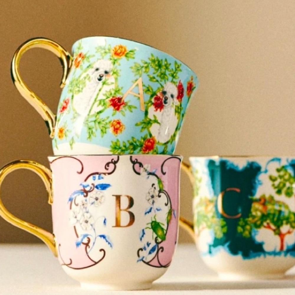 Lou Rota exclusively for Anthropologie Floral Dog Print Mug with Gold Handle - Picture 4 of 6